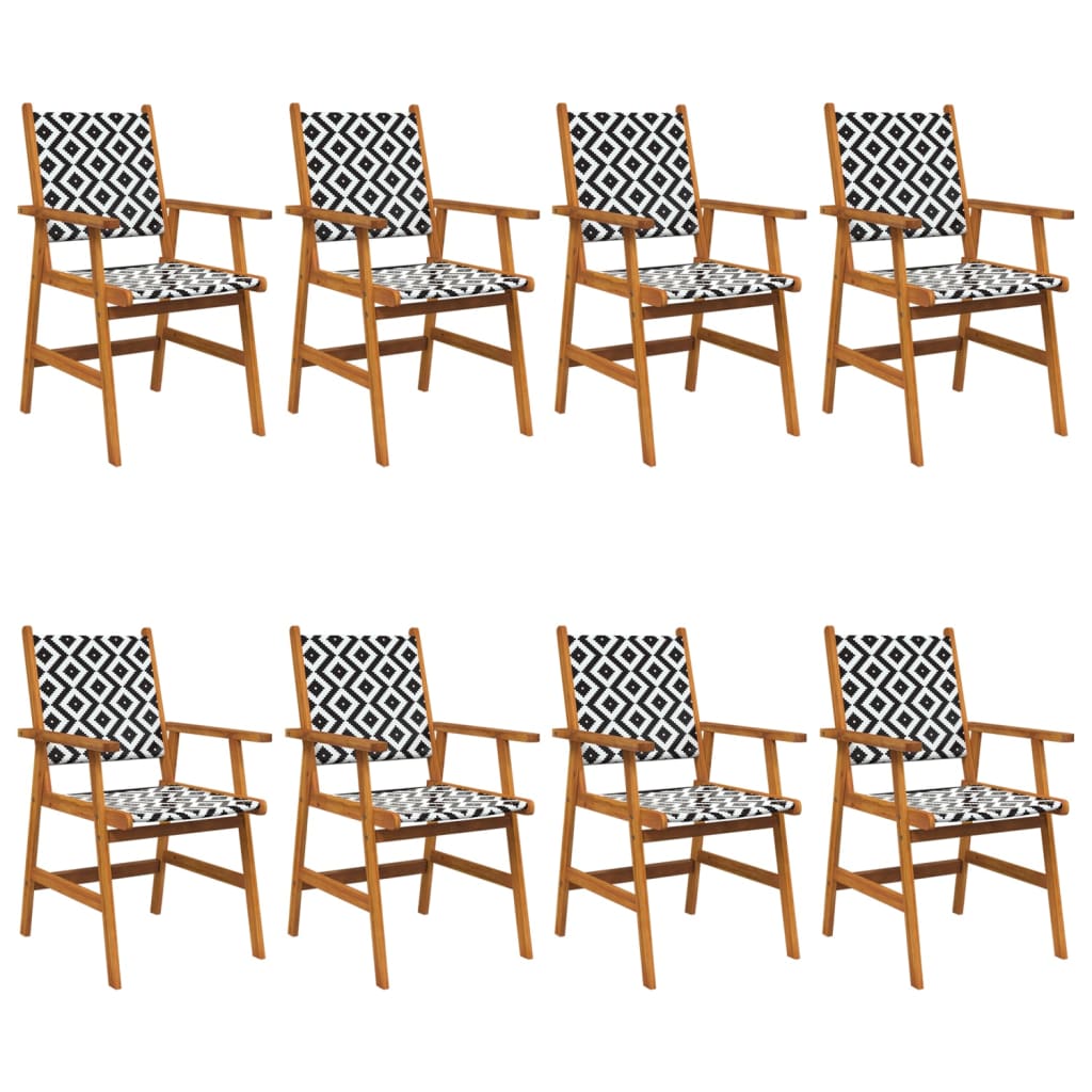 Garden Chair | Set of 8 | Natural Acacia with Black and White Pattern