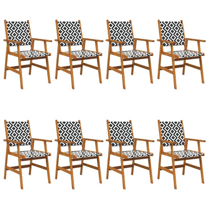 Garden Chair | Set of 8 | Natural Acacia with Black and White Pattern