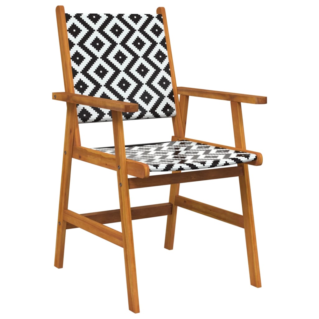 Garden Chair | Set of 8 | Natural Acacia with Black and White Pattern