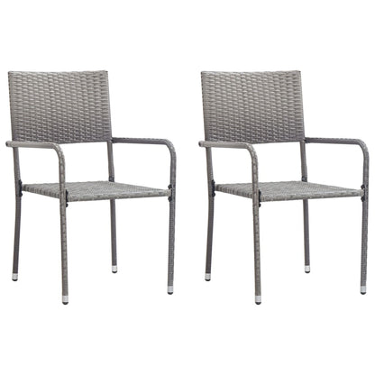 Garden Dining Chair | Set of 2 | Grey | Poly Rattan, Steel | Standard