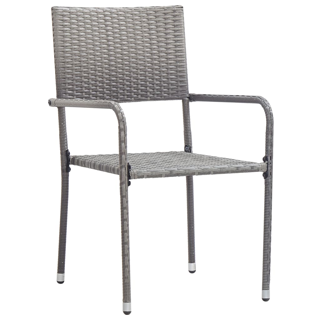 Garden Dining Chair | Set of 2 | Grey | Poly Rattan, Steel | Standard