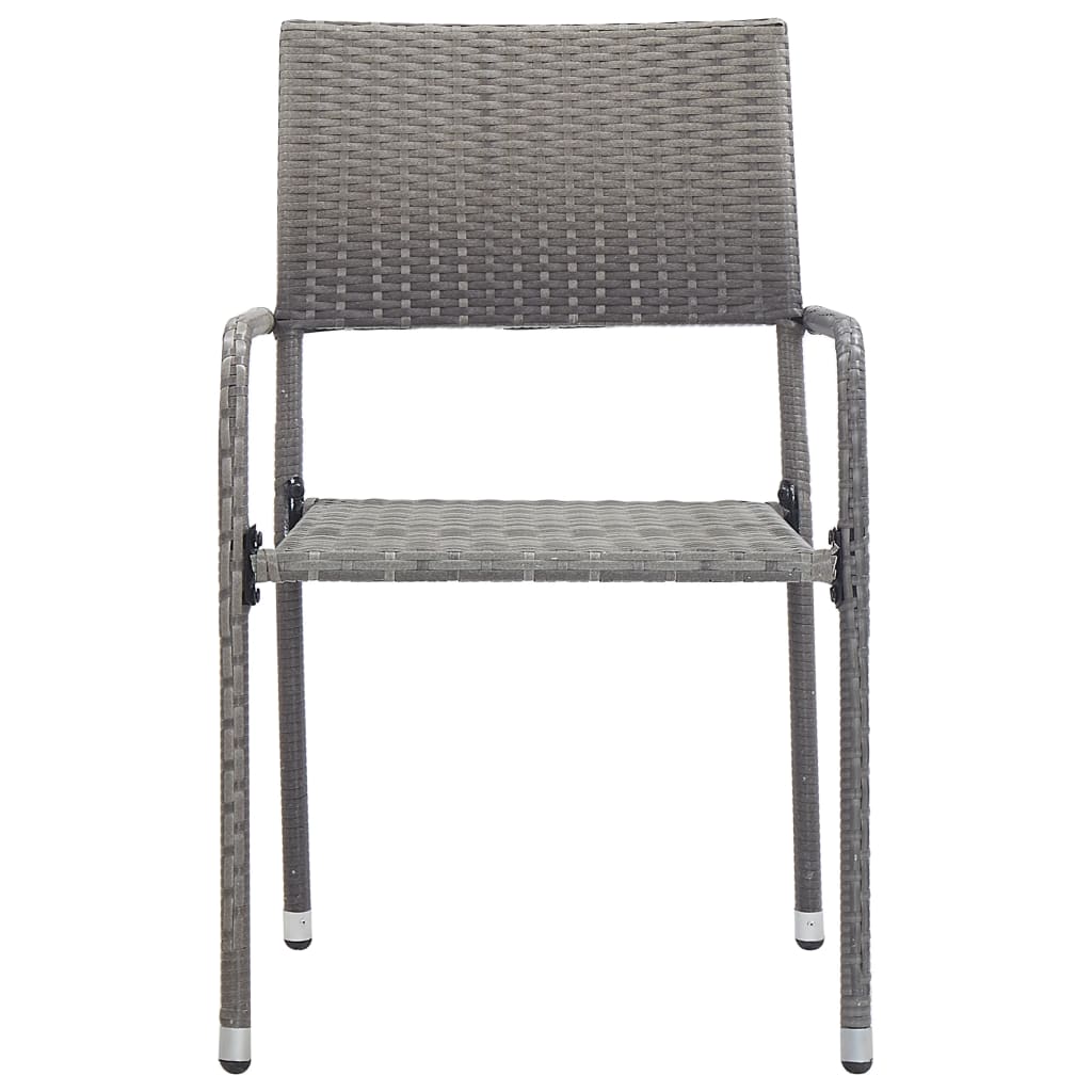 Garden Dining Chair | Set of 2 | Grey | Poly Rattan, Steel | Standard