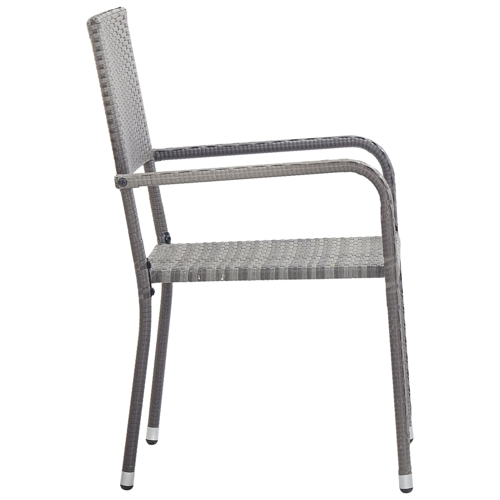 Garden Dining Chair | Set of 2 | Grey | Poly Rattan, Steel | Standard