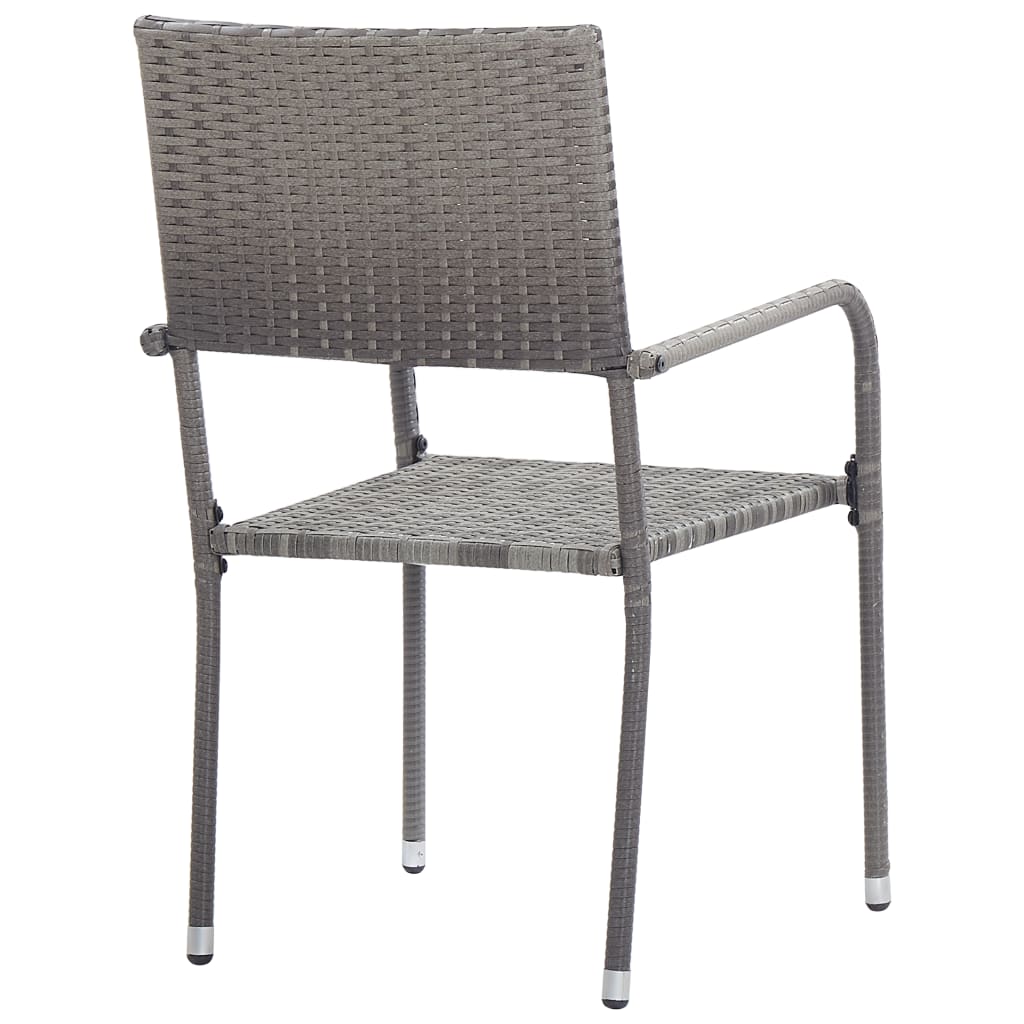 Garden Dining Chair | Set of 2 | Grey | Poly Rattan, Steel | Standard