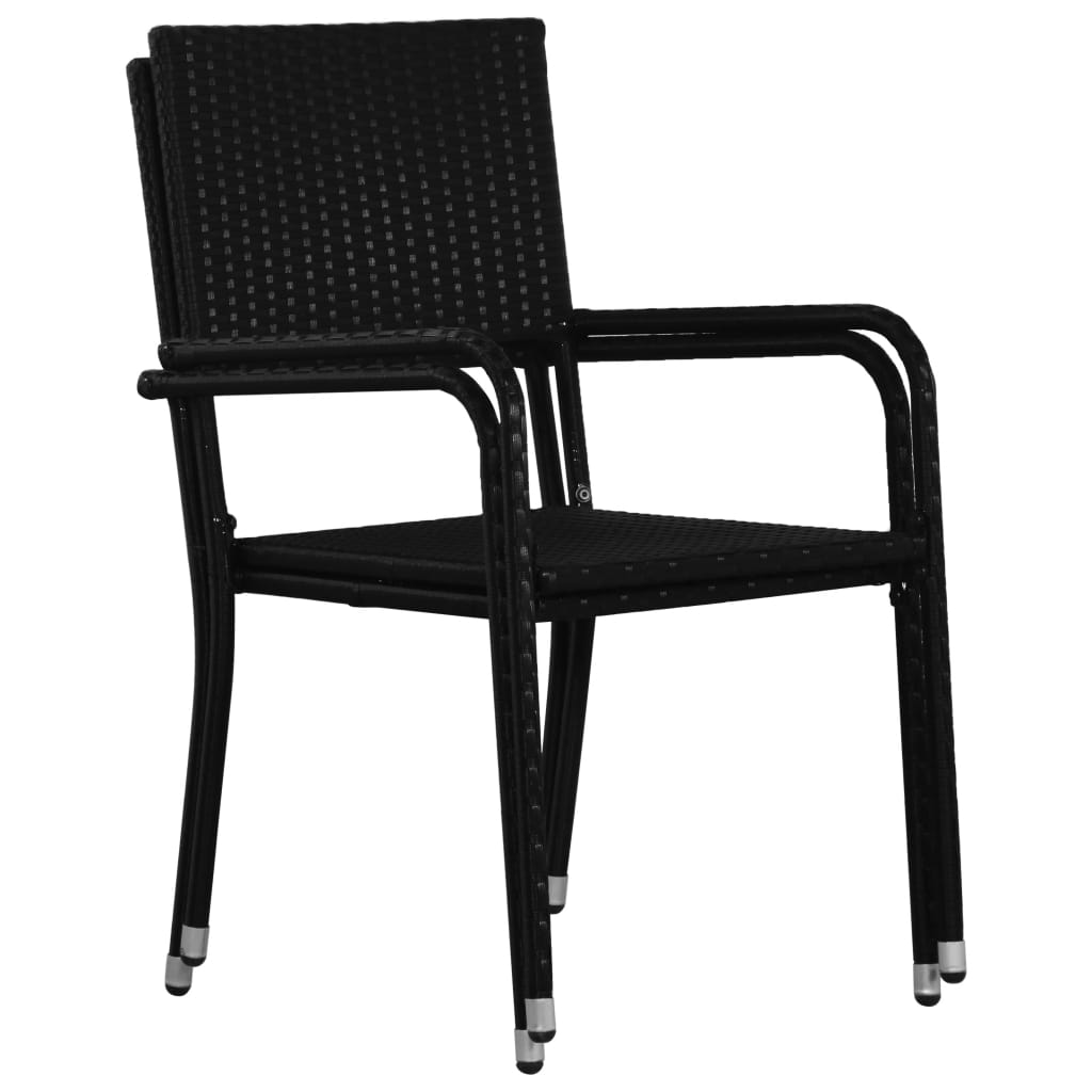 Garden Dining Chair | Set of 6 | Black | Poly Rattan, Steel | Medium