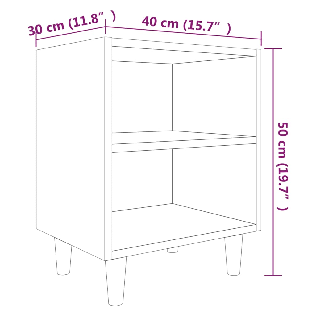 Bed Cabinet with Solid Wood Legs Smoked Oak 40x30x50 cm