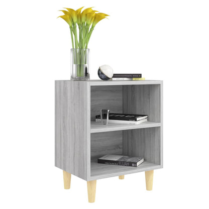 Bed Cabinet with Solid Wood Legs Grey Sonoma 40x30x50 cm
