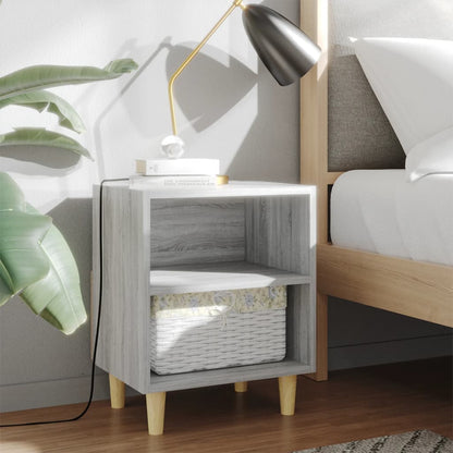 Bed Cabinet with Solid Wood Legs Grey Sonoma 40x30x50 cm