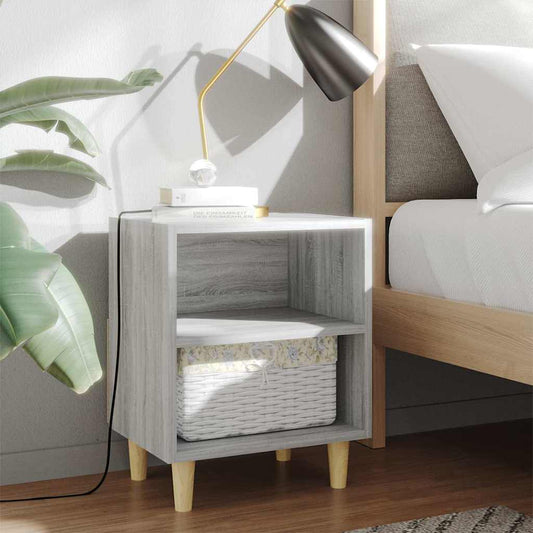 Bed Cabinets with Solid Wood Legs 2 pcs Grey Sonoma 40x30x50 cm