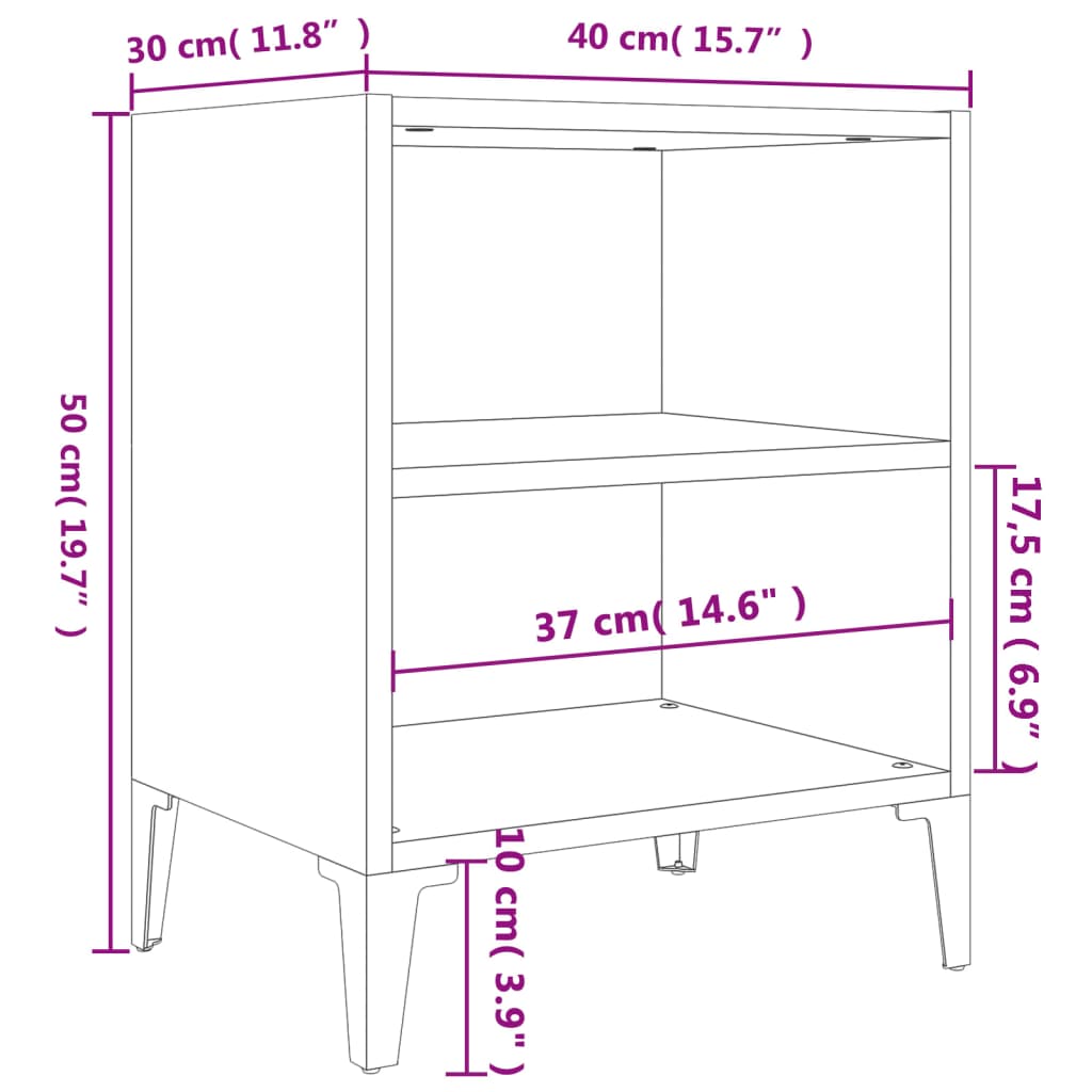 Bed Cabinet with Metal Legs Grey Sonoma 40x30x50 cm