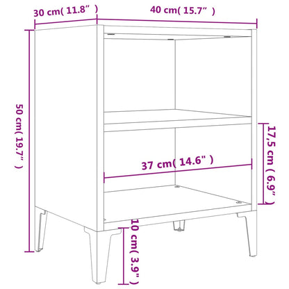 Bed Cabinet with Metal Legs Grey Sonoma 40x30x50 cm