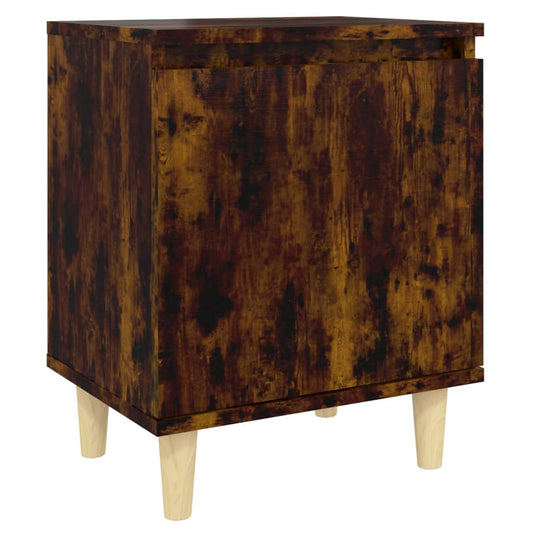 813110 vidaXL Bed Cabinet with Solid Wood Legs Smoked Oak 40x30x50 cm