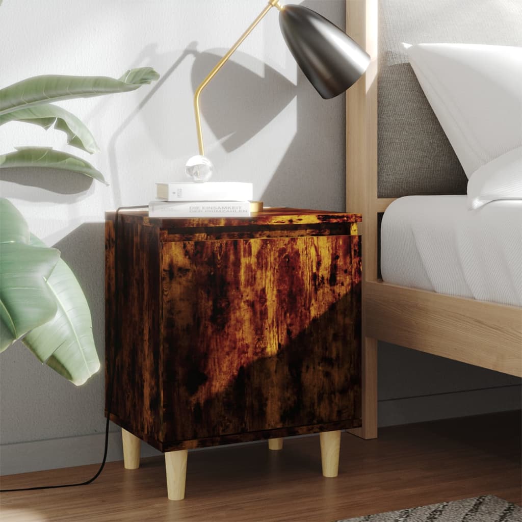 Bed Cabinet with Solid Wood Legs Smoked Oak 40x30x50 cm