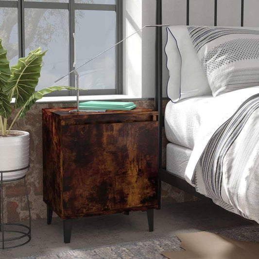 813116 vidaXL Bed Cabinet with Metal Legs Smoked Oak 40x30x50 cm