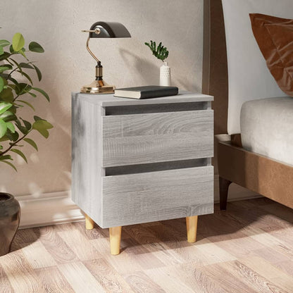 Bed Cabinet with Solid Wood Legs Grey Sonoma 40x35x50 cm