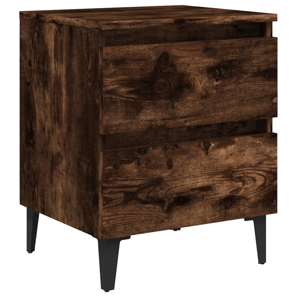 Bed Cabinets with Metal Legs 2 pcs Smoked Oak 40x35x50 cm