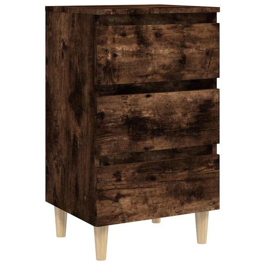 813134 vidaXL Bed Cabinet with Solid Wood Legs Smoked Oak 40x35x69 cm