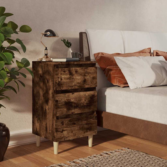 813135 vidaXL Bed Cabinets with Solid Wood Legs 2 pcs Smoked Oak 40x35x69 cm