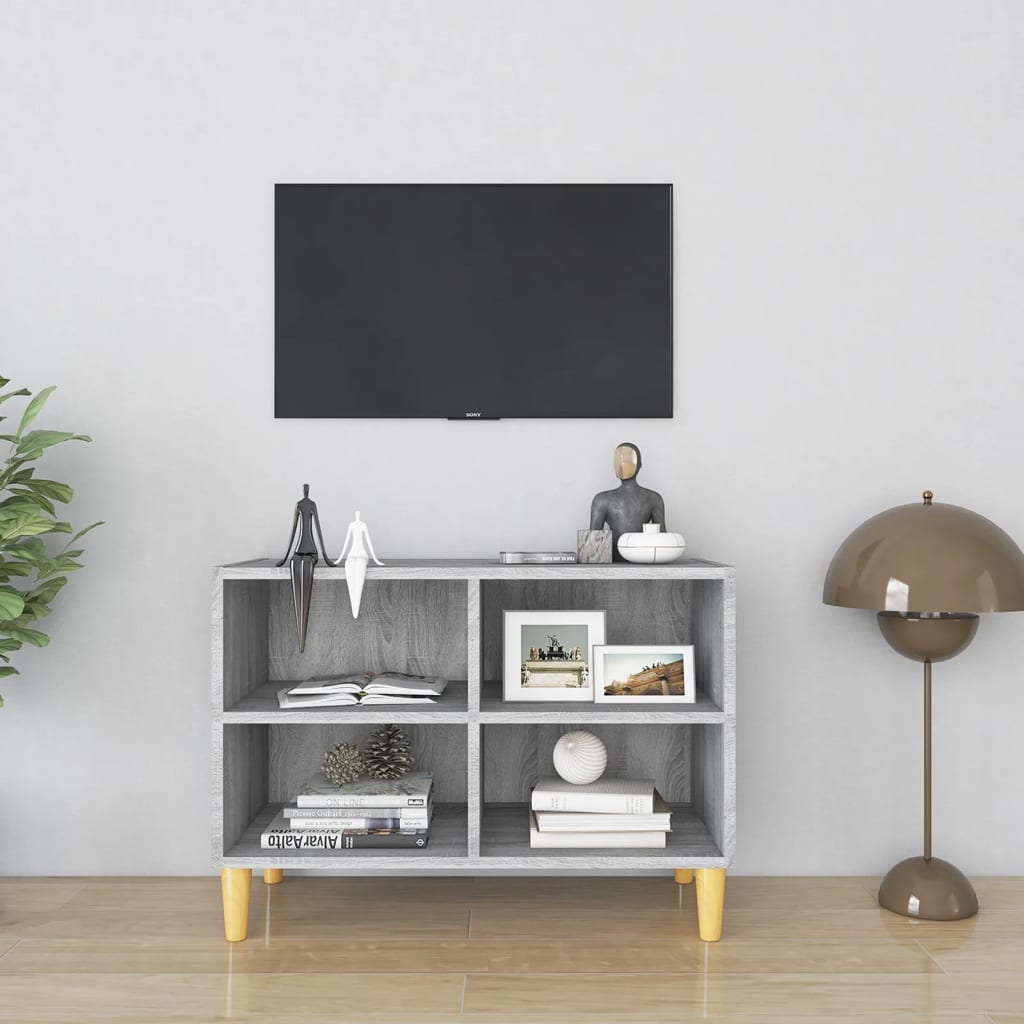 TV Cabinet with Solid Wood Legs Grey Sonoma 69,5x30x50 cm