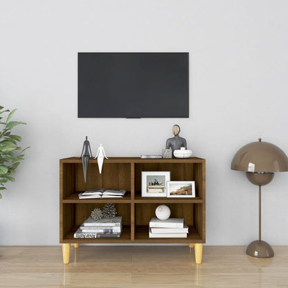 TV Cabinet with Solid Wood Legs Brown Oak 69,5x30x50 cm