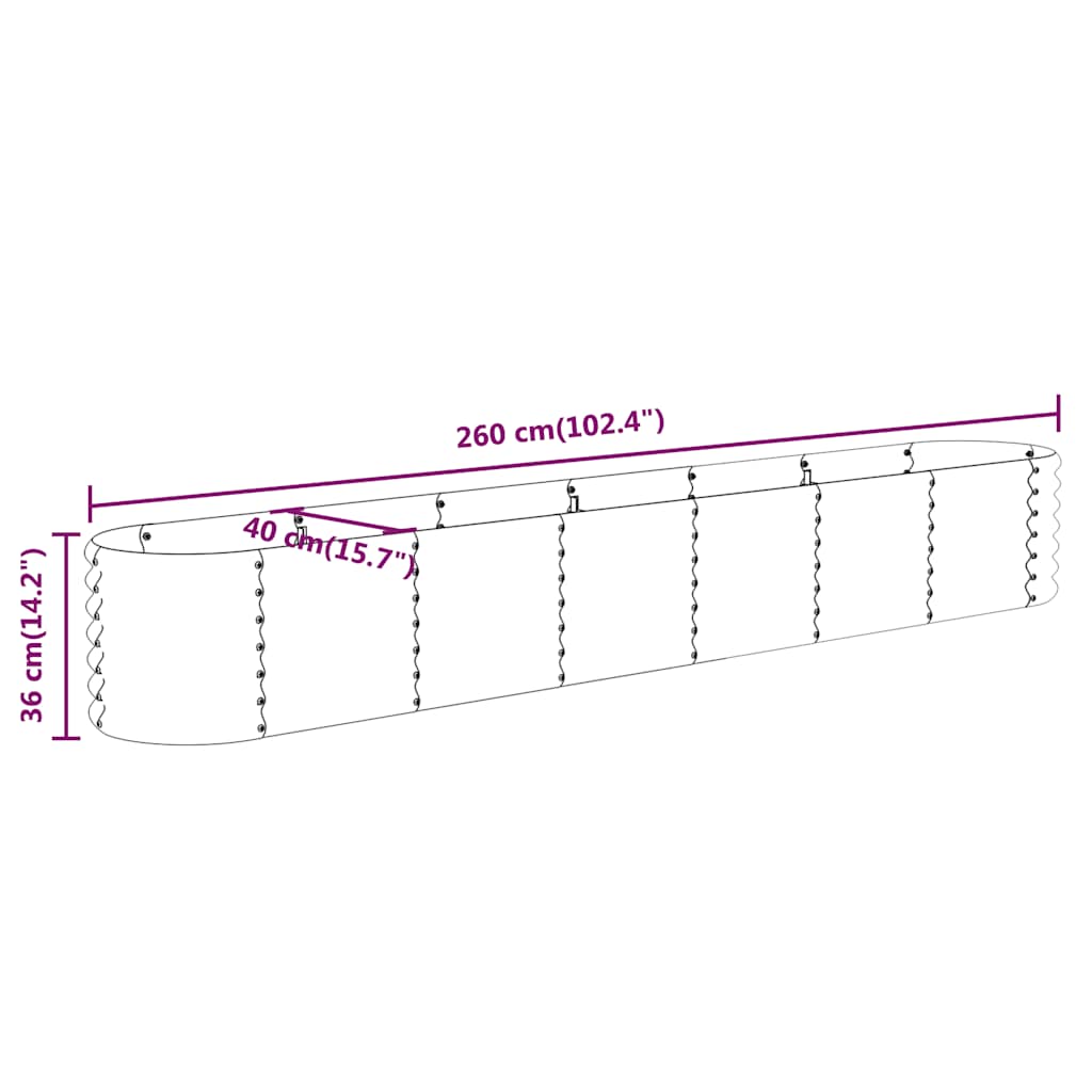 Garden Raised Bed Galvanised Steel 260x40x36 cm Anthracite