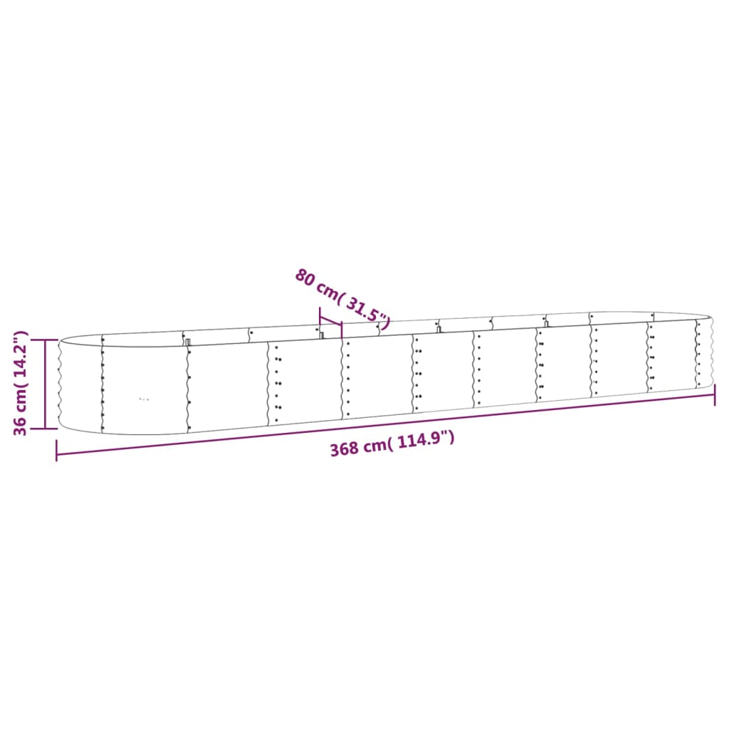 Garden Raised Bed | Green | Powder-coated steel | 368cm x 80cm x 36cm