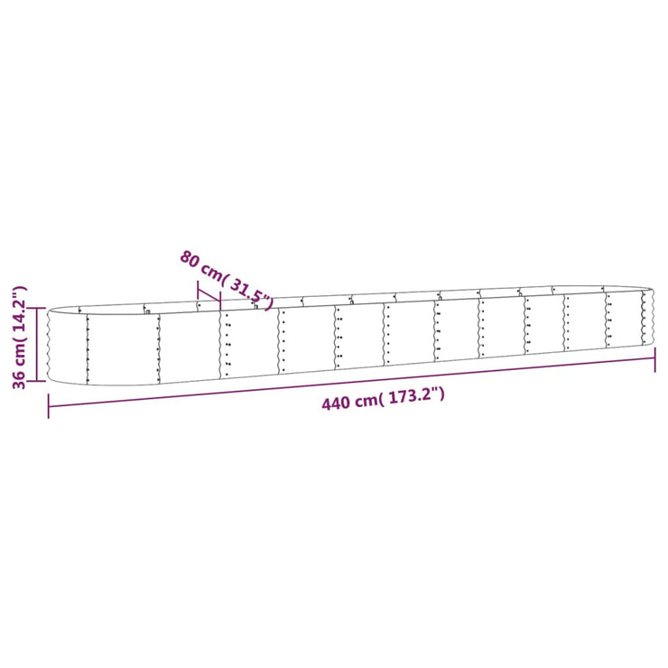 Garden Raised Bed Powder-coated Steel 440x80x36 cm Grey