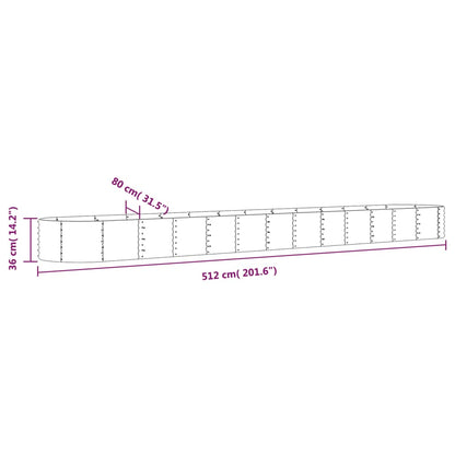 Garden Raised Bed Galvanised Steel 512x80x36 cm Grey