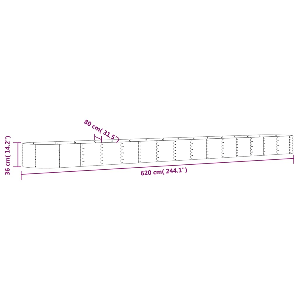 Garden Raised Bed Galvanized Steel 244.1"x31.5"x14.2" Gray