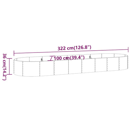Garden Raised Bed Galvanised Steel 322x100x36 cm Silver