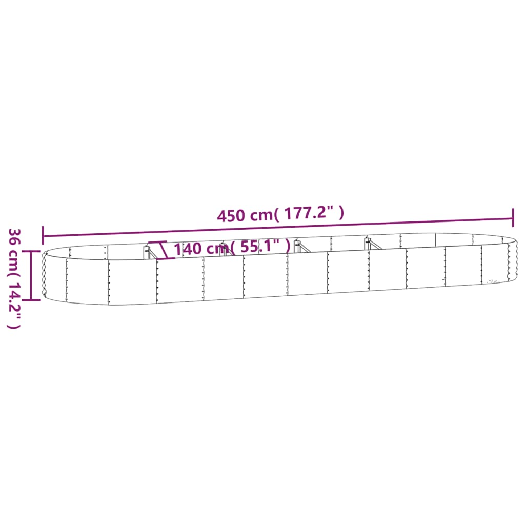 Garden Raised Bed Galvanised Steel 450x140x36 cm Silver
