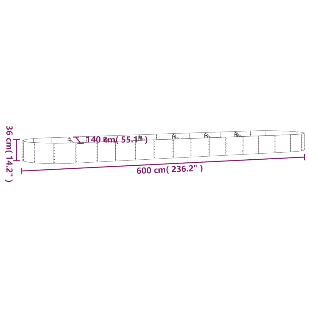 Garden Raised Bed Galvanised Steel 600x140x36 cm Grey