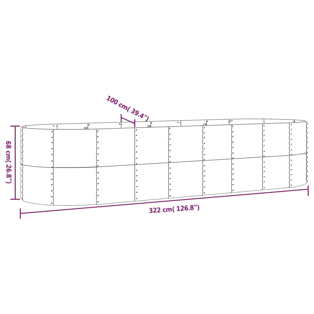 Garden Raised Bed | Brown | Powder-coated steel | 322 x 100 x 68 cm