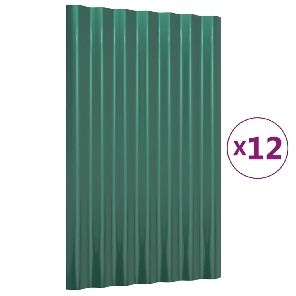 Roof Panels 12 pcs Galvanised Steel Green 60x36 cm