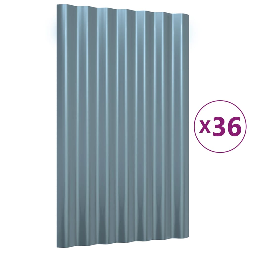 Roof Panels 36 pcs Galvanised Steel Grey 60x36 cm