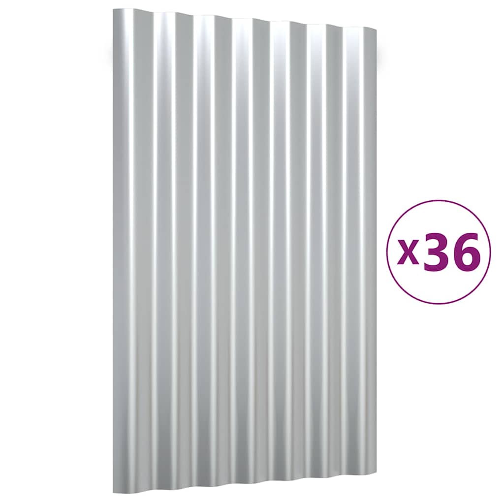 Roof Panels 36 pcs Galvanized Steel Silver 23.6"x14.2
