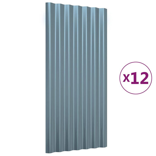 Roof Panels 12 pcs Galvanised Steel Grey 80x36 cm