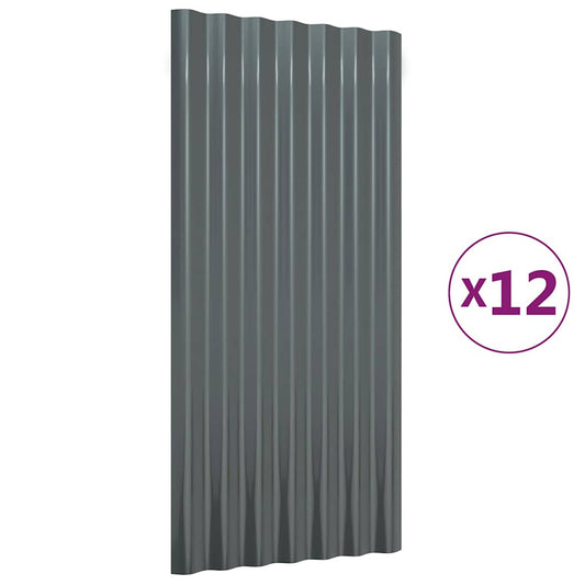 Roof Panels 12 pcs Galvanised Steel Anthracite 80x36 cm
