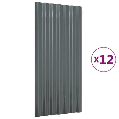 Roof Panels 12 pcs Galvanised Steel Anthracite 80x36 cm