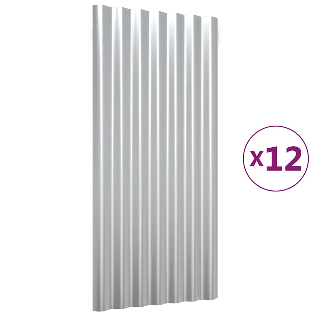 Roof Panels 12 pcs Galvanized Steel Silver 31.5"x14.2