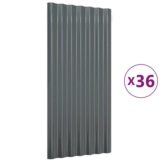 Roof Panels 36 pcs Galvanised Steel Anthracite 80x36 cm