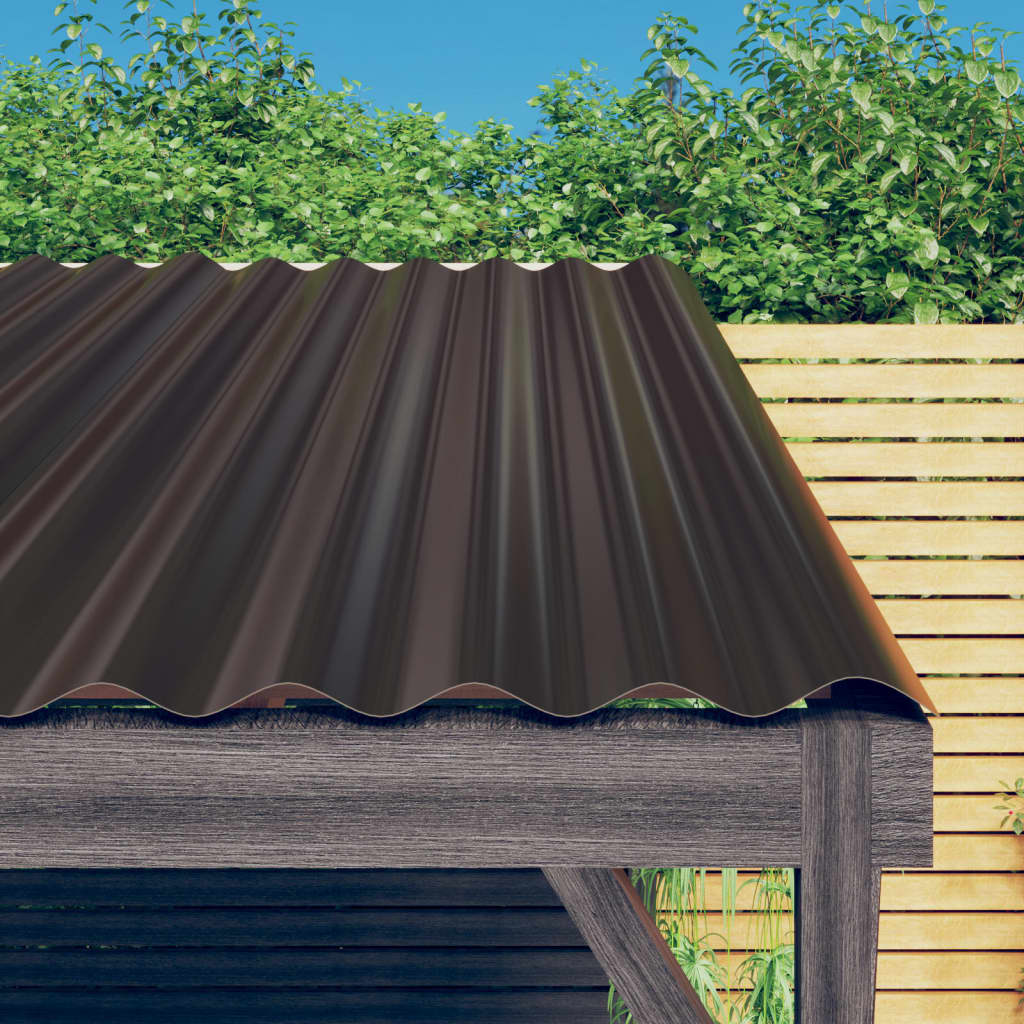 Roof Panels 12 pcs Galvanised Steel Brown 100x36 cm