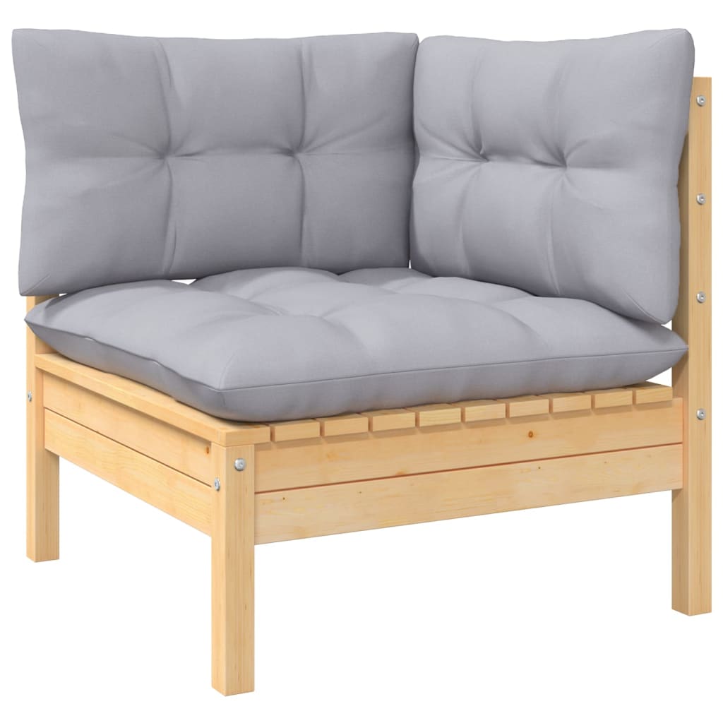 2-seater Garden Sofa Grey Solid pine wood, 100% polyester fabric
