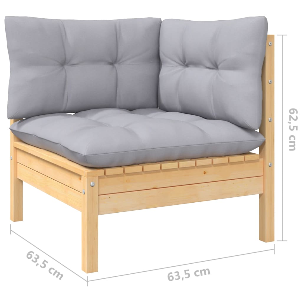 2-seater Garden Sofa Grey Solid pine wood, 100% polyester fabric