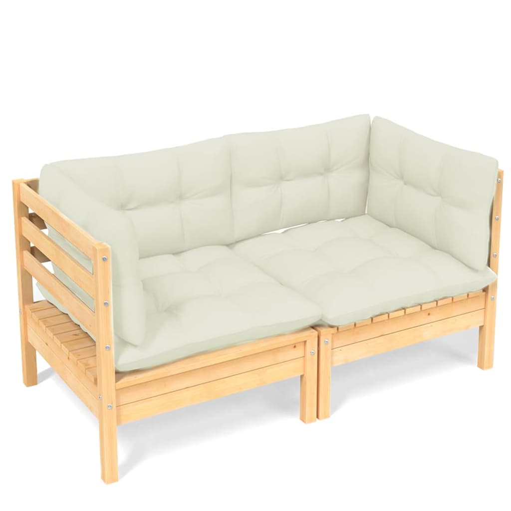 2-seater Garden Sofa Cream Solid pinewood, fabric (100% polyester)