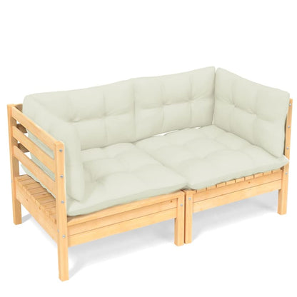 2-seater Garden Sofa Cream Solid pinewood, fabric (100% polyester)