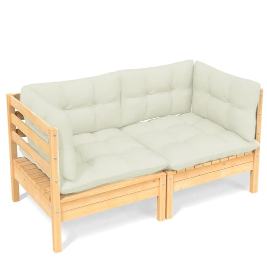2-seater Garden Sofa Cream Solid pinewood, fabric (100% polyester)
