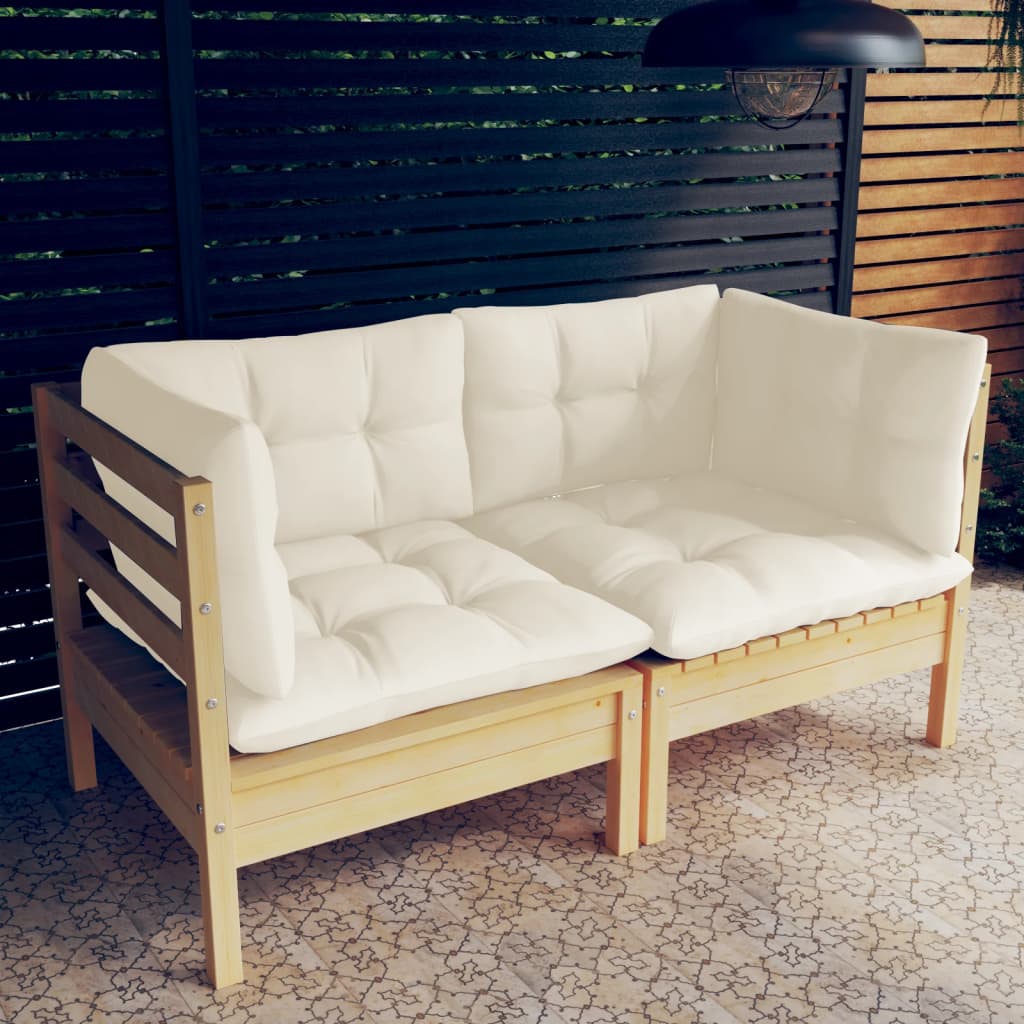 2-seater Garden Sofa Cream Solid pinewood, fabric (100% polyester)