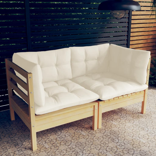 2-seater Garden Sofa Cream Solid pinewood, fabric (100% polyester)