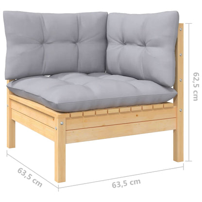 3-Seater Patio Sofa with Gray Cushions Solid Pinewood